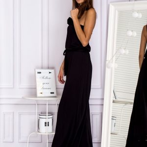 One-shoulder jumpsuit with decorative flower black