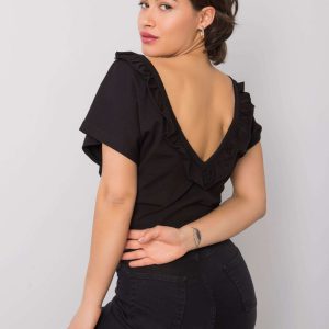 Black blouse with flounces by Leanne