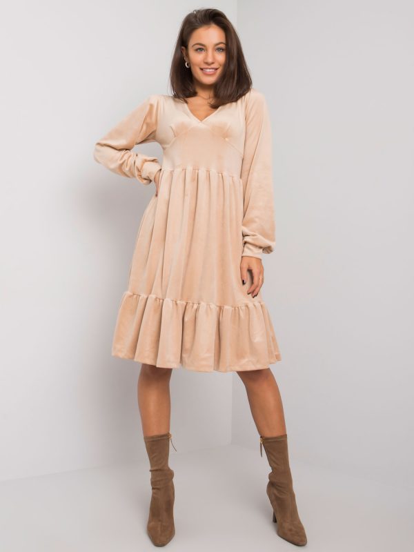 Beige velour dress with ruffle Modena