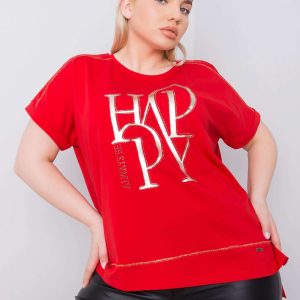 Red plus size blouse with Heidi appliques