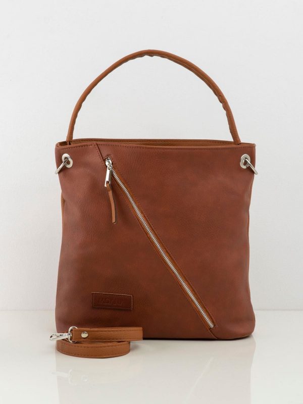 Brown bag with asymmetrical pocket