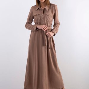 Dark beige long dress with pockets