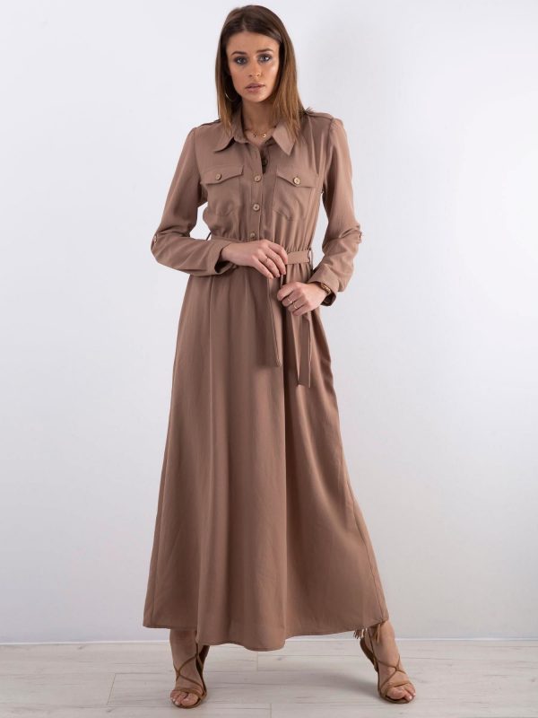 Dark beige long dress with pockets