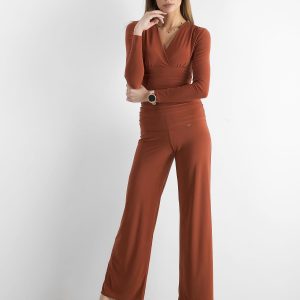 Brown jumpsuit with envelope neckline BY O LA LA