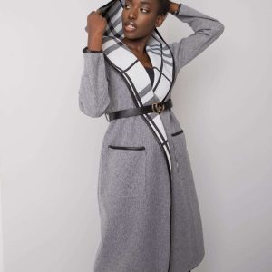 Grey melange coat with hood Latesha