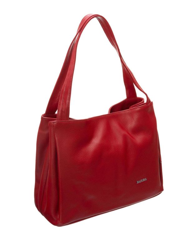 Red genuine leather bag BADURA