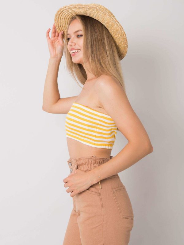 Sabra Yellow and White Strapless Top