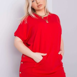 Red plus size blouse with pocket Newport