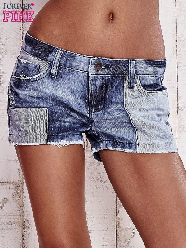 Navy blue denim shorts with lighter inserts