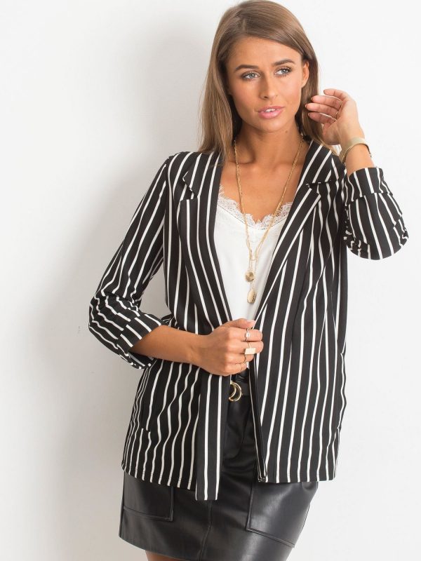 RUE PARIS Black and White Memphis Blazer