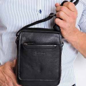 Black Leather Men's Messenger Bag