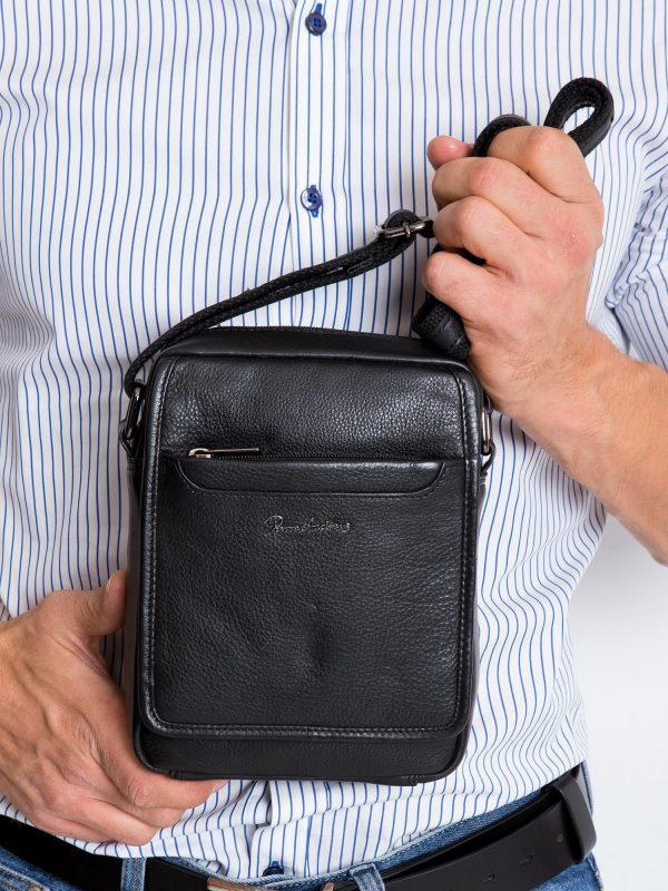 Black Leather Men's Messenger Bag