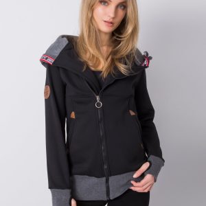 Black long sweatshirt with buttons on the hood