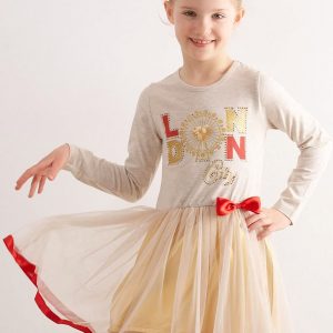 Beige dress for girl with applique