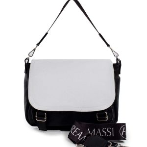 Black and white ladies handbag with detachable handle