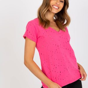 Pink cotton V-neck t-shirt