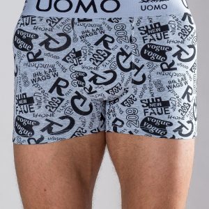 Gray boxer shorts with inscriptions