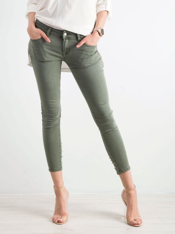 Khaki Hipsters Pants with Applique