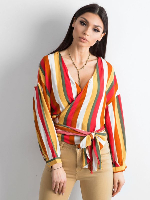 Red striped blouse with binding