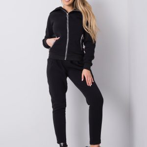 Black Casual Tracksuit with Highly Fastened Hood