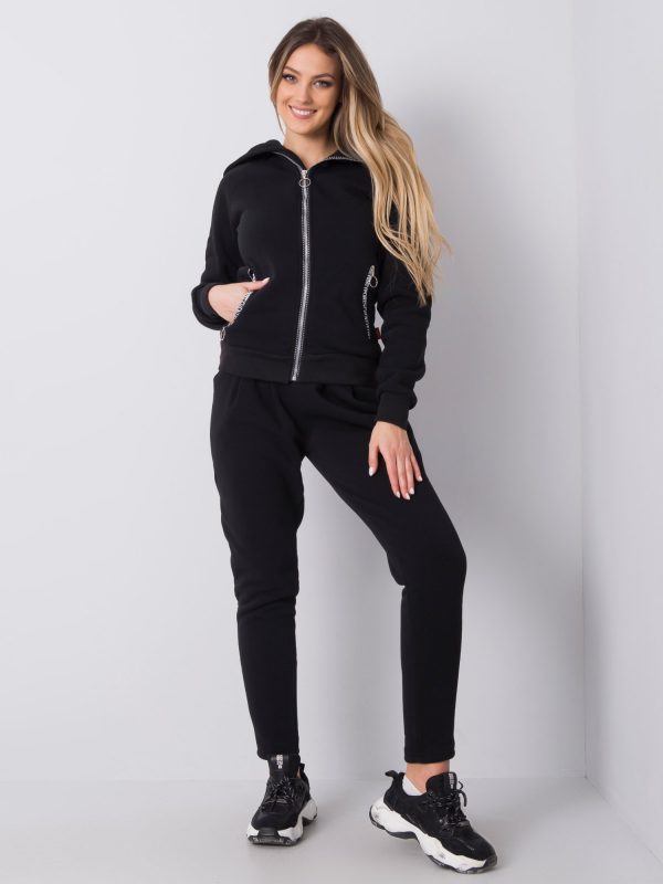 Black Casual Tracksuit with Highly Fastened Hood