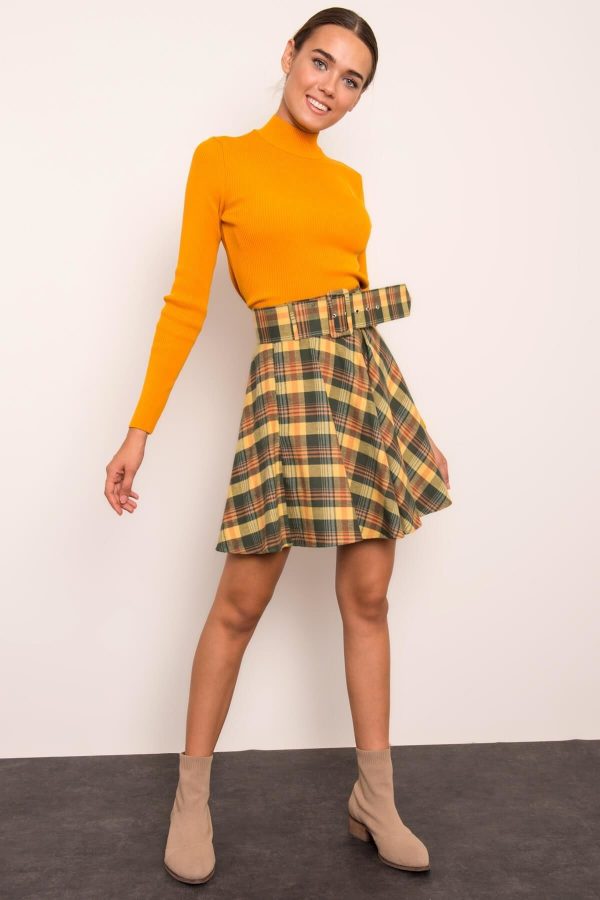 Khaki-yellow flared skirt BSL