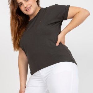 Khaki asymmetrical t-shirt plus size cotton