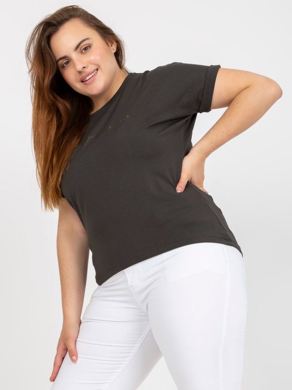 Khaki asymmetrical t-shirt plus size cotton