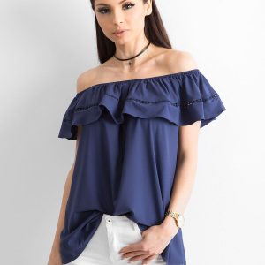 Blouse with Spanish neckline navy blue