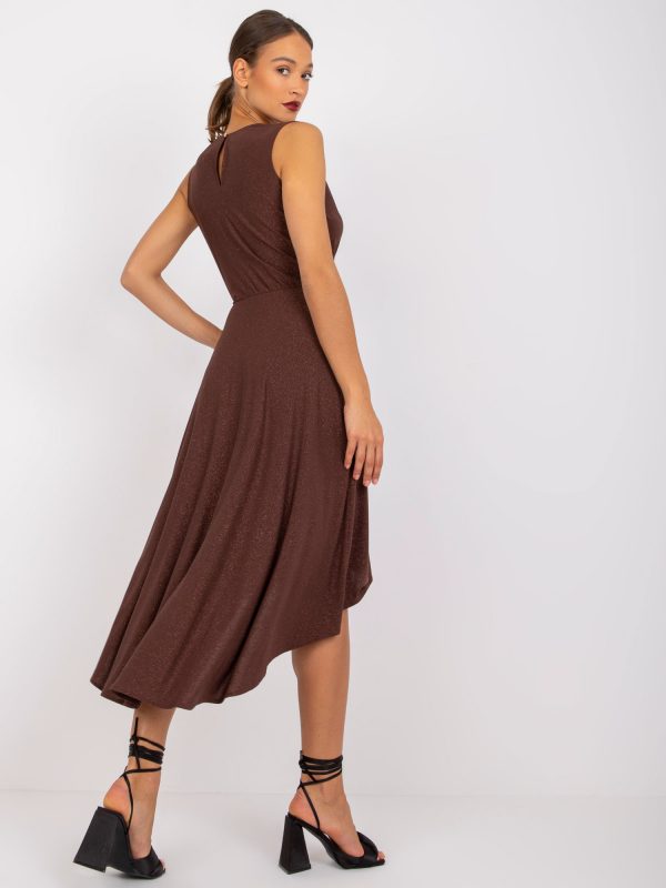 Britanny Brown Asymmetrical Midi Evening Dress