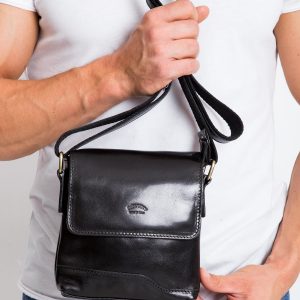 Black Mens Leather Messenger Bag