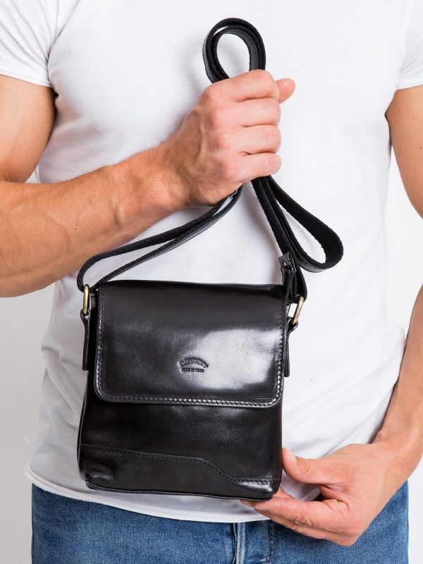 Black Mens Leather Messenger Bag