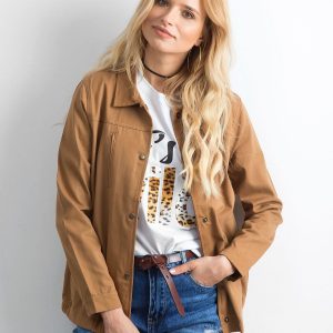 Light brown cotton oversize jacket with lettering