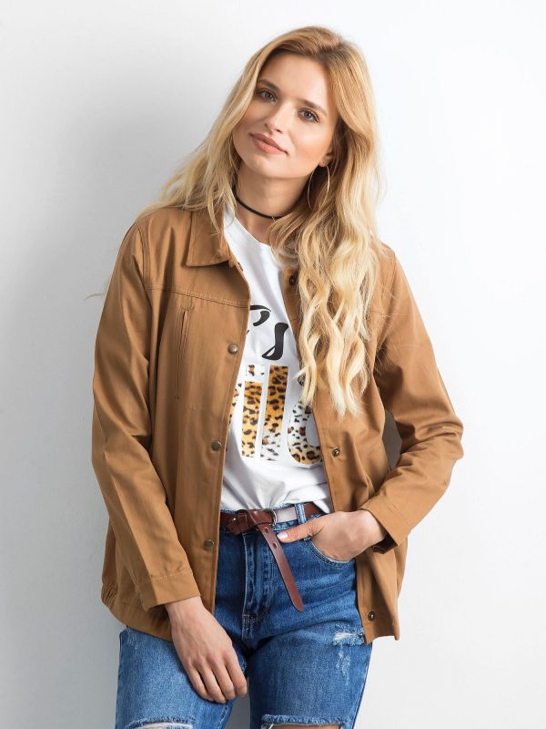 Light brown cotton oversize jacket with lettering