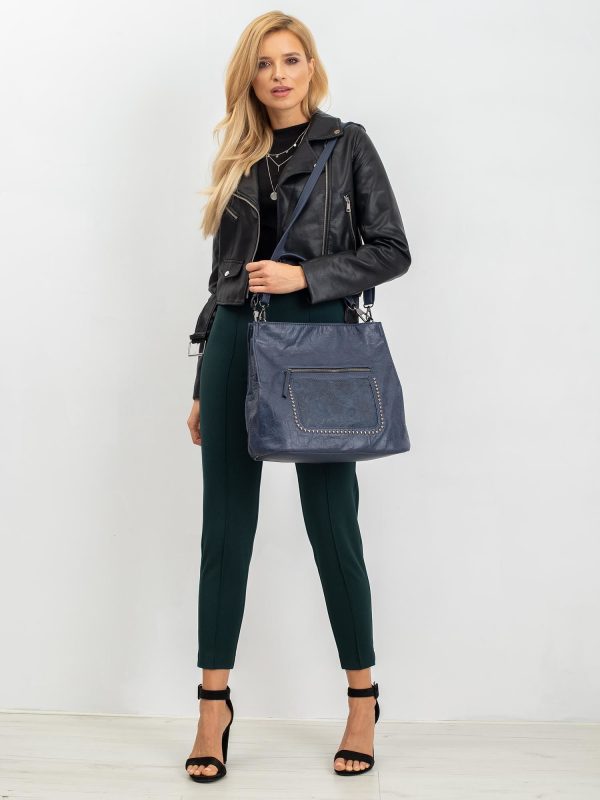 Navy blue eco leather handbag