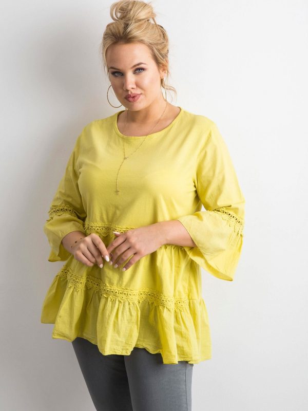 Yellow and green boho tunic with ruffle PLUS SIZE