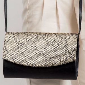 Black and gold clutch bag with snake pattern