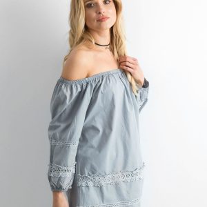 Grey cotton tunic with Spanish neckline