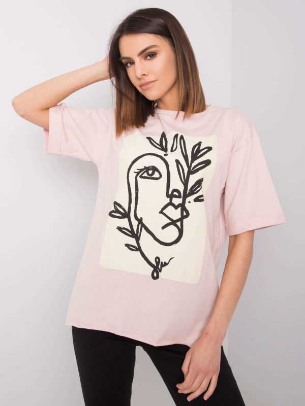 Pale pink t-shirt with print by Kimberly RUE PARIS