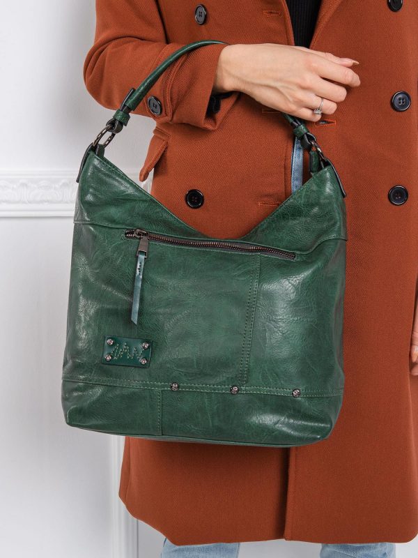 Dark green large bag made of eco leather