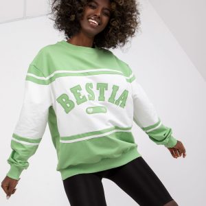 Green and White Hoodless Long Sleeve Sweatshirt