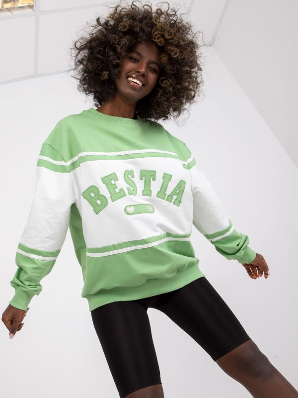 Green and White Hoodless Long Sleeve Sweatshirt