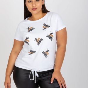 White plus size t-shirt with applique with rhinestones