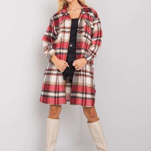 Roza red and beige long checked shirt