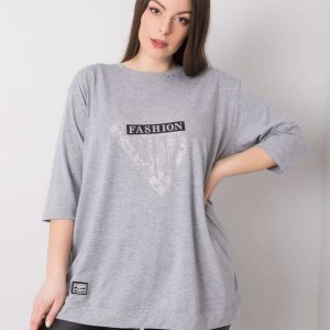 Grey Melange Plus Size Cotton Diamond Blouse