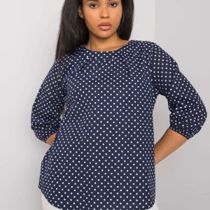 Navy blue plus size blouse in polka dot Rosaria