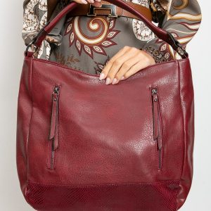 Burgundy eco leather ladies handbag