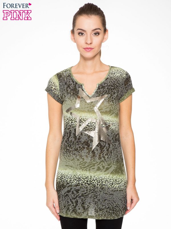 Green women's tunic with print