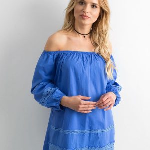 Blue cotton tunic with Spanish neckline