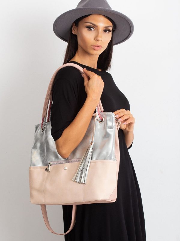 Silver-pink eco-leather bag